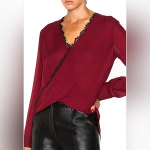 L’AGENCE Silk blouse with black lace trim. Size medium